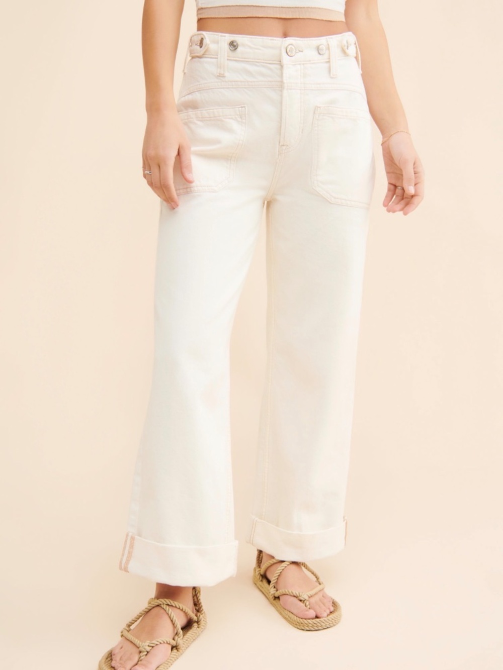 Free People Palmer Cuffed Jeans, Size 32 Waist/Size 14